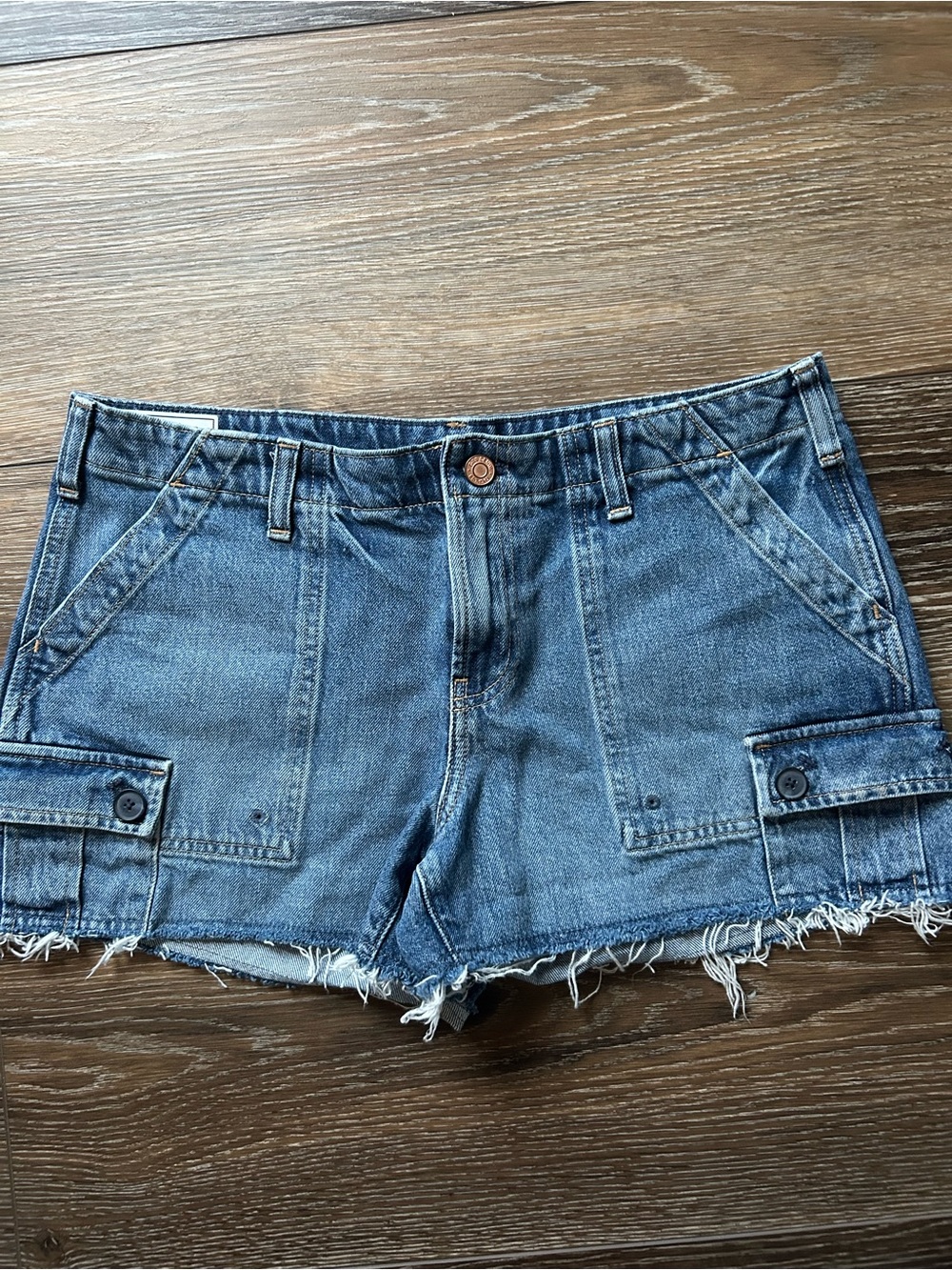 GAP Blue Denim Cargo Cutoff Shorts with Frayed Hem